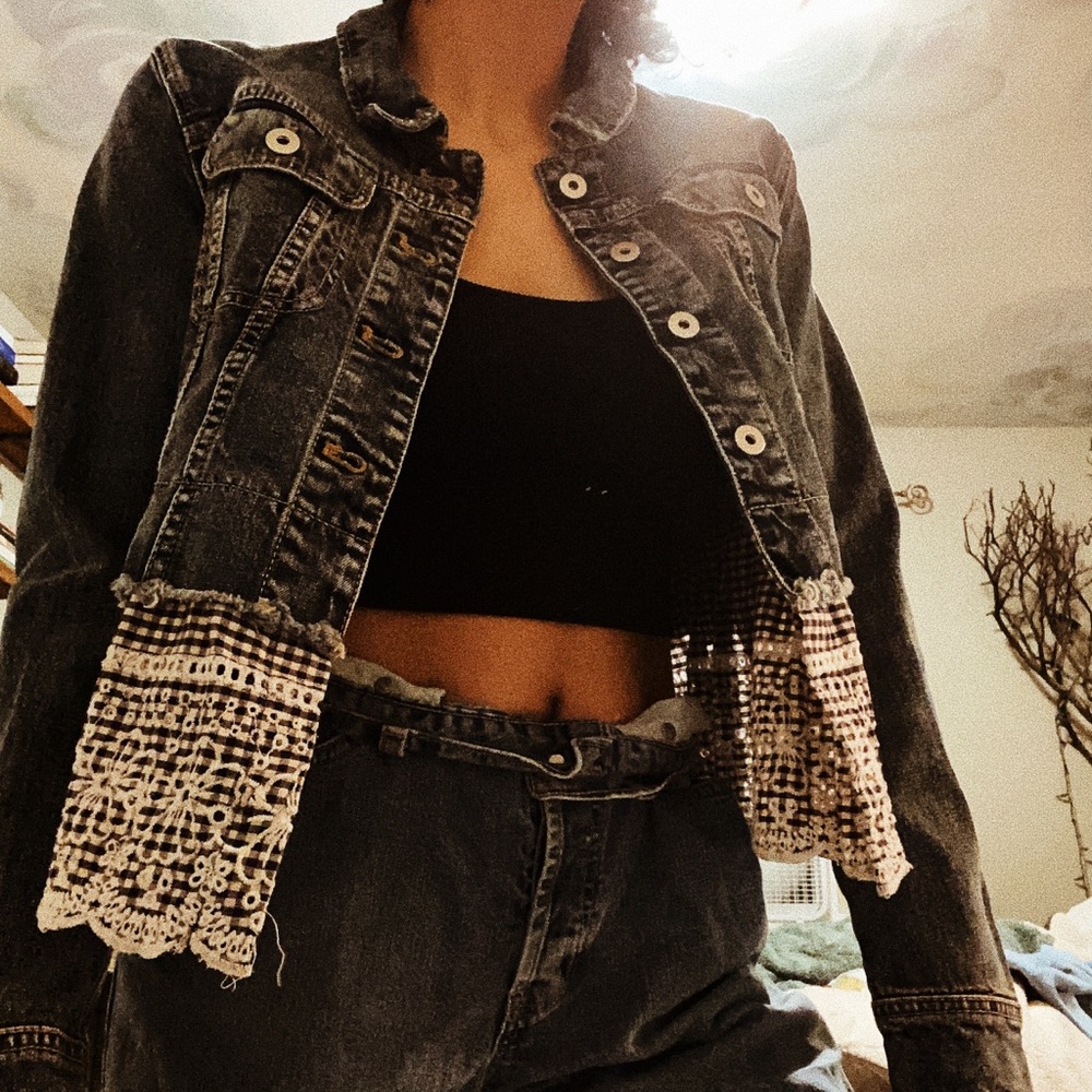 Anthropologie Boho Jean Jacket with Ruffles